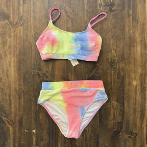 Cupshe Rainbow Tie Dye Bikini Set Sz M Textured Crinkle High Waisted NWT